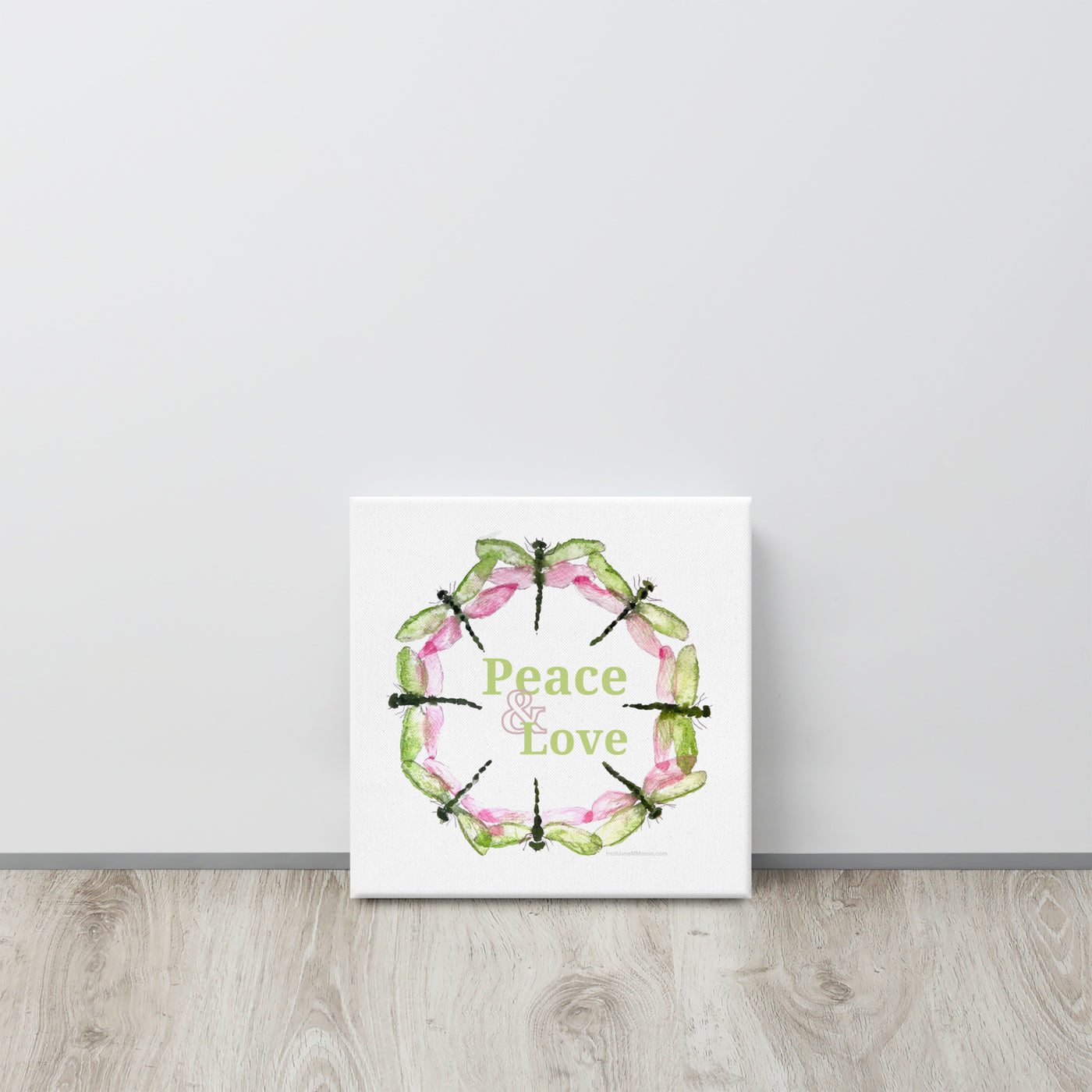 Peace & Love Dragonfly Wreath as Canvas Print
