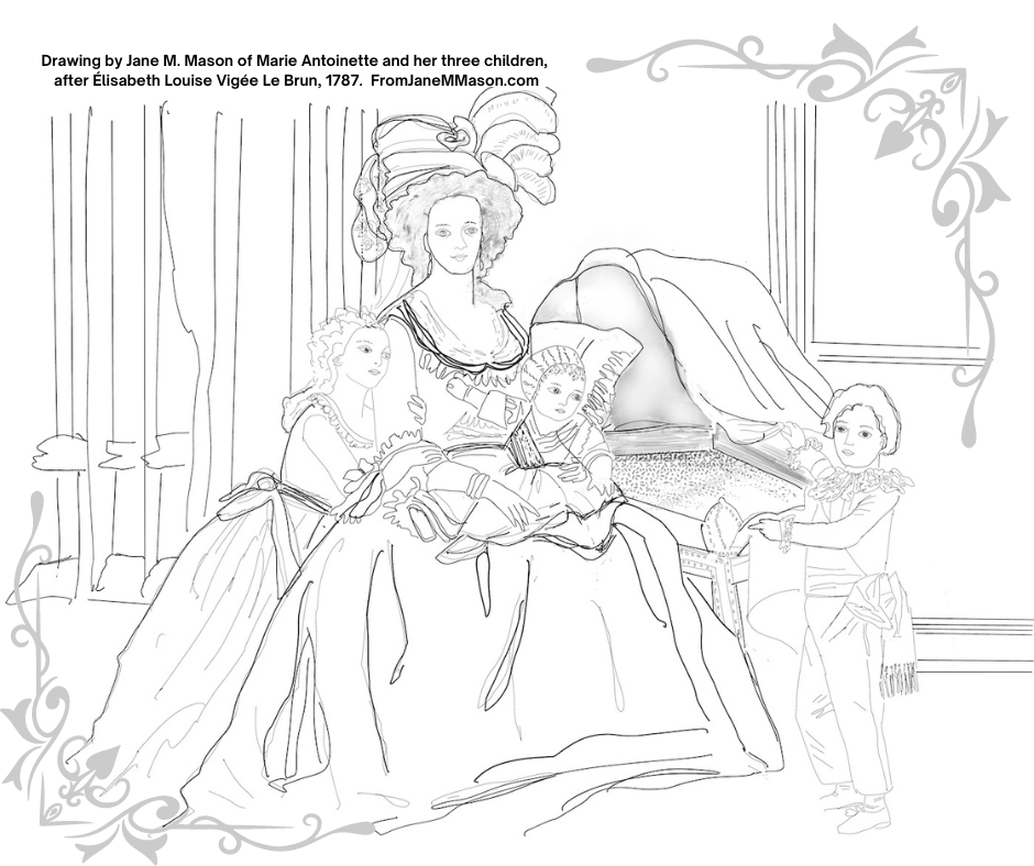 Marie Antoinette with Her Children, Art Page for all ages for coloring