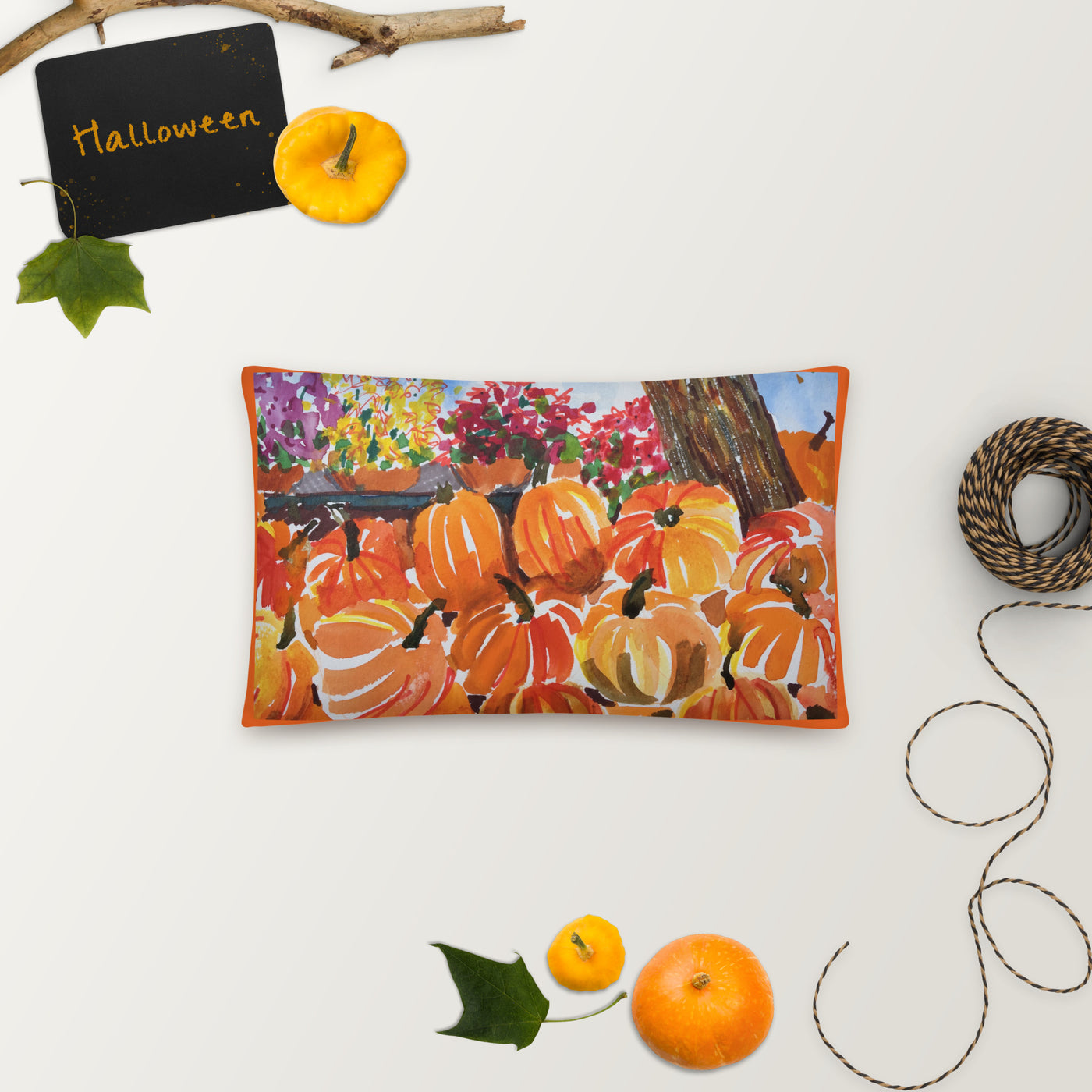 Autumn Themed Pumpkin Pillow, 2-sided