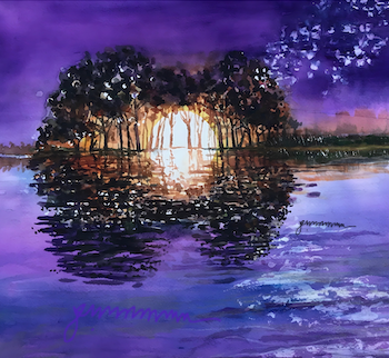 "Guitar at Sunset", large 20 oz. glossy mug