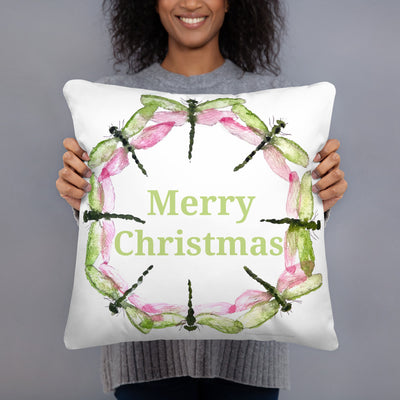 Dragonfly Merry Christmas Holiday Pillow, Double-Sided