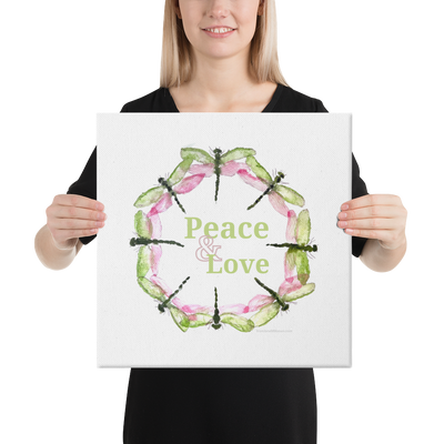 Peace & Love Dragonfly Wreath as Canvas Print