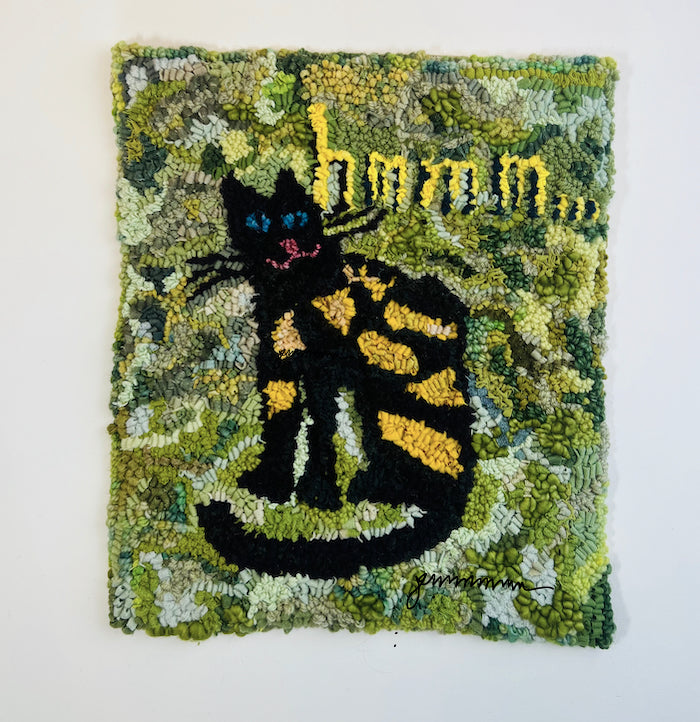 Handmade Textile with Cat, "Hmmmm..."