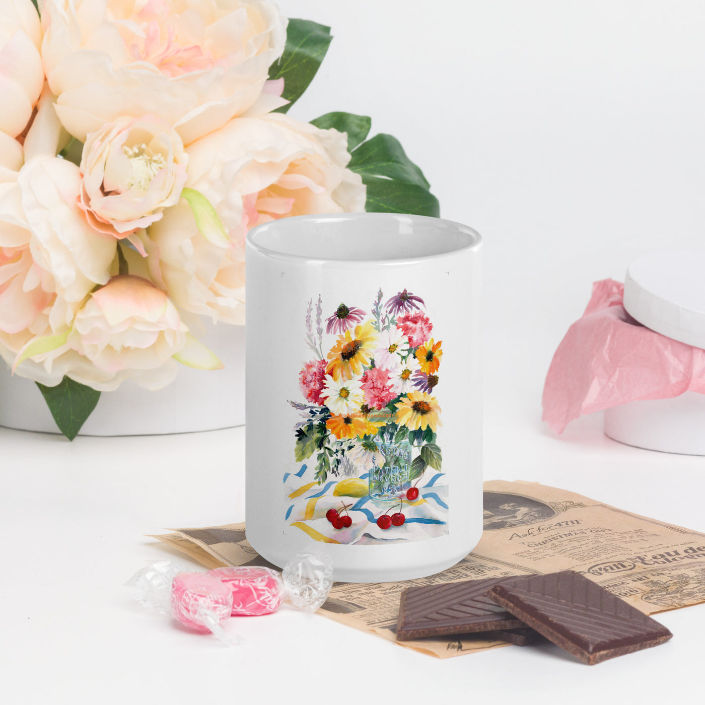 Bouquet of Flowers, A bit of happiness in a Large Mug